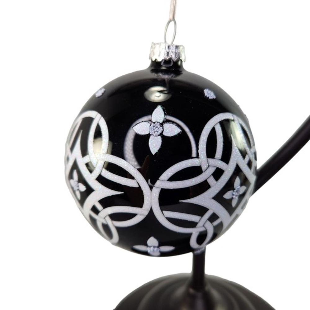 Vera Bradley Glass Christmas Ornament Concerto Ball With Box Black White‎ READ